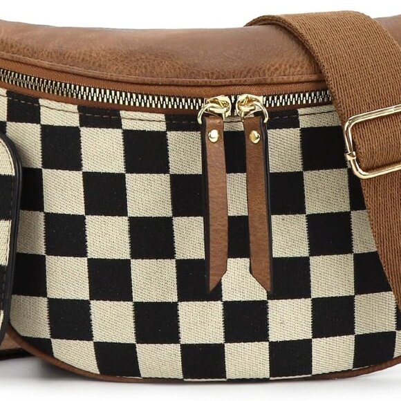 Checkerboard Purses for Women PU Leather Chest Bag Medium Sized Shoulder Bag Pla - Picture 1 of 6